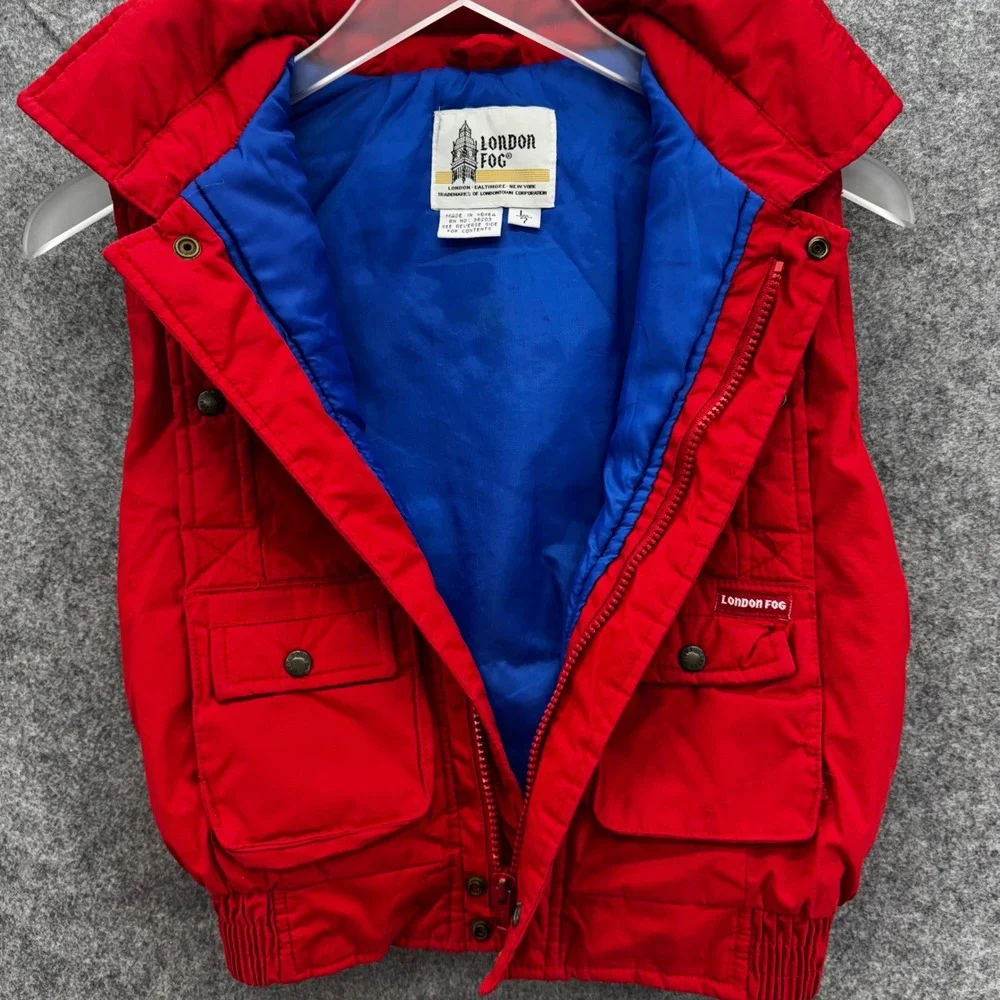 Vintage Kids London Fog Puffer Vest Size 7 Red High‎ Altitude Patches Retro 90s